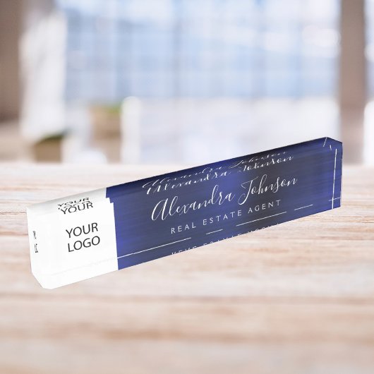 Aangepaste Logo Navy Blue Elegant Professional Naambordje