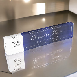 Aangepaste Logo Navy Blue Elegant Professional Naambordje