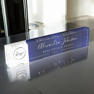 Aangepaste Logo Navy Blue Elegant Professional Naambordje