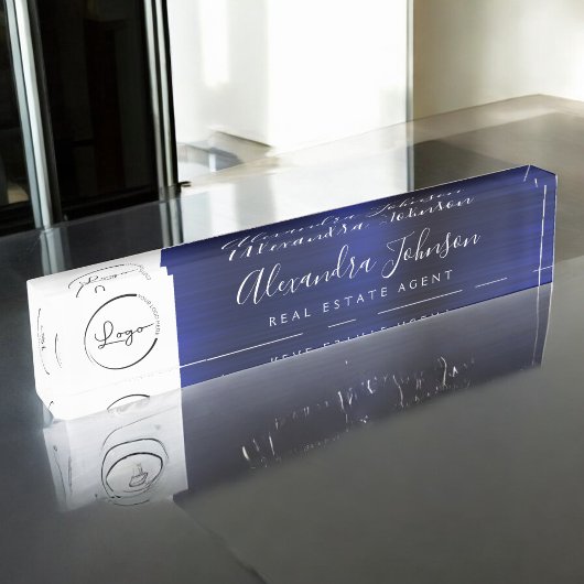 Aangepaste Logo Navy Blue Elegant Professional Naambordje