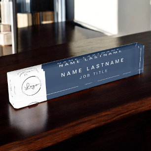 Aangepaste Logo Navy Blue Elegant Professional Naambordje
