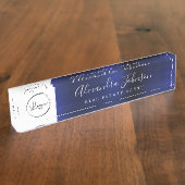 Aangepaste Logo Navy Blue Elegant Professional Naambordje (Zijkant)