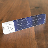 Aangepaste Logo Navy Blue Metallic Professional Naambordje (Zijkant)