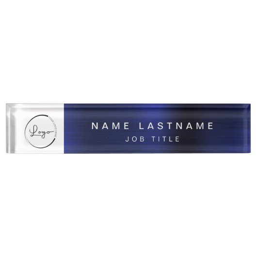 Aangepaste Logo Navy Blue Metallic Professional Naambordje (Voorkant)