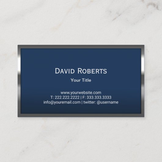 Aangepaste Logo Navy Blue Modern Metal Lijst Visitekaartje (Achterkant)