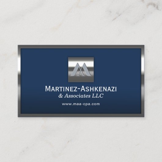 Aangepaste Logo Navy Blue Modern Metal Lijst Visitekaartje (Voorkant)