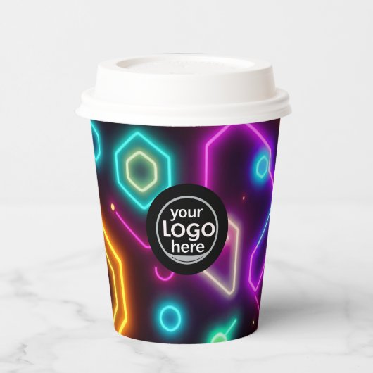 Aangepaste Logo Neon Geometrische Papier Cup 8 oz Papieren Bekers (Links)