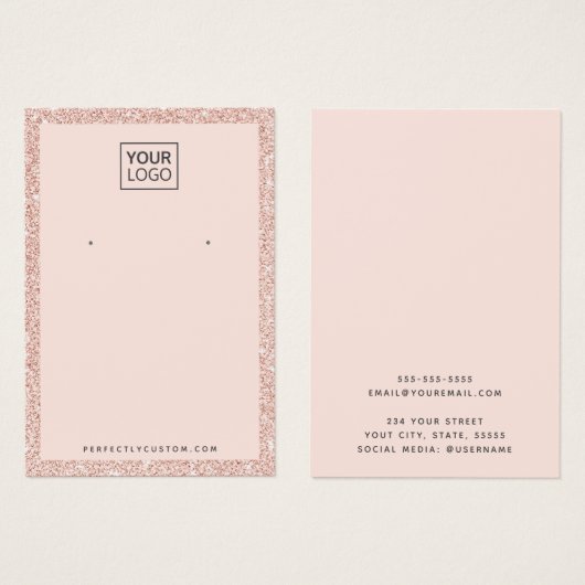 Aangepaste logo nep roze glinsterende oorbeldispla visitekaartje (Voorkant /achterkant)