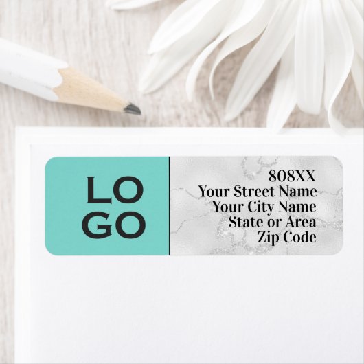 Aangepaste Logo op Aqua en White Marble Etiket (Insitu)