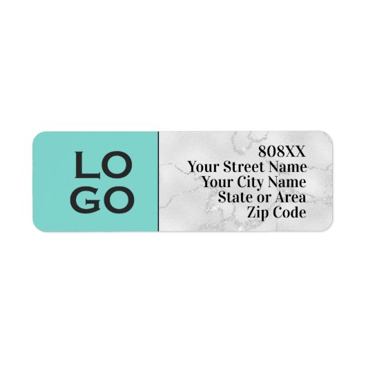 Aangepaste Logo op Aqua en White Marble Etiket (Voorkant)