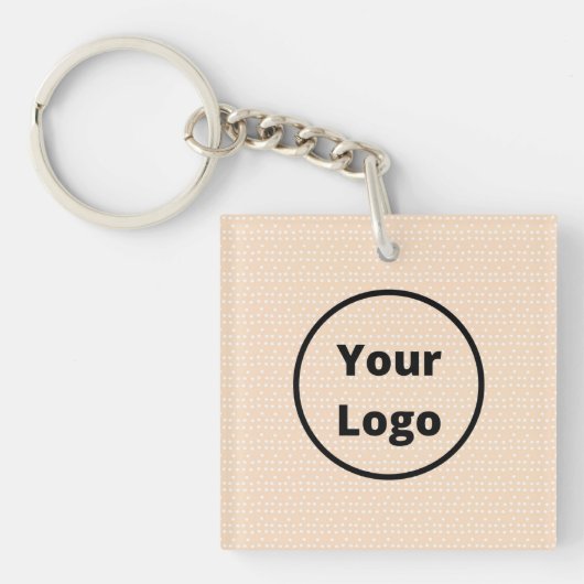 Aangepaste logo op kleine witte stippen op blush sleutelhanger (voorkant)