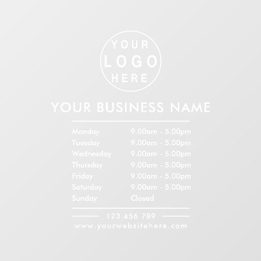 Aangepaste Logo Openingstijden Contacten Bedrijf Raamsticker (Vel)