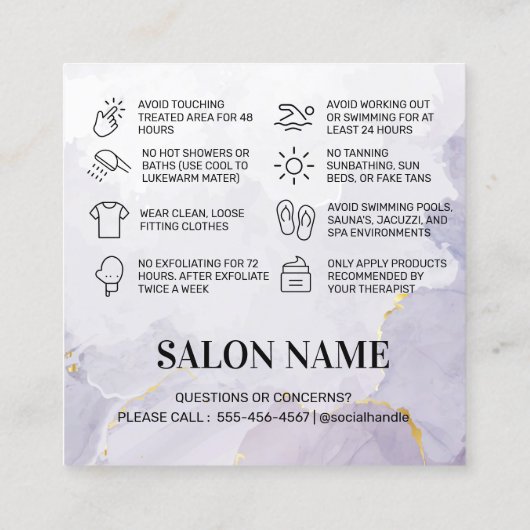 Aangepaste Logo Paarse wasbeurt nazorg Vierkante Visitekaartje (Achterkant)