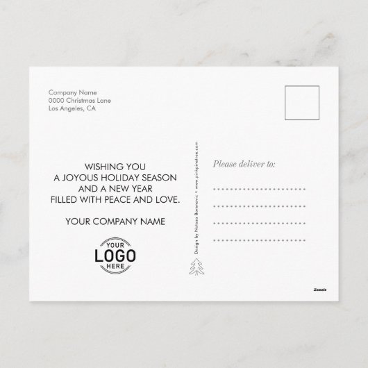 Aangepaste Logo Photo Minimal Calendar 2026 Zakeli Feestdagenkaart (Achterkant)