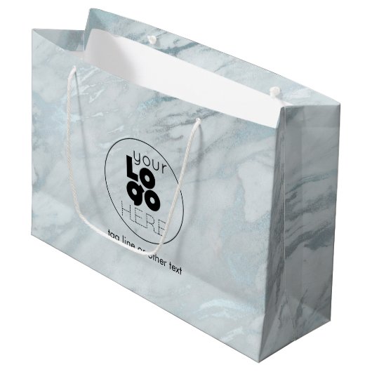Aangepaste Logo Platinum Marble XL Papieren winkel Groot Cadeauzakje (Voorkant Gekanteld)