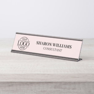 Aangepaste Logo Professioneel Elegant Blush Pink Bureau Naambordje