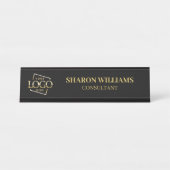 Aangepaste Logo | Professionele Black Gold minimal Bureau Naambordje (Voorkant)