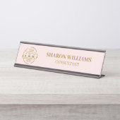 Aangepaste Logo | Professionele Blush Roze Minimal Bureau Naambordje (Voorkant)