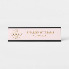 Aangepaste Logo | Professionele Blush Roze Minimal Bureau Naambordje
