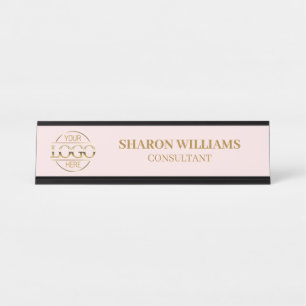 Aangepaste Logo   Professionele Blush Roze Minimal Bureau Naambordje
