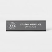 Aangepaste Logo | Professionele donkergrijze minim Bureau Naambordje (Voorkant)