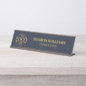 Aangepaste Logo | Professionele marine blauw minim Bureau Naambordje (Voorkant)