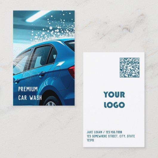 Aangepaste Logo & QR Car Wash Visitekaartje (Voorkant / Achterkant)