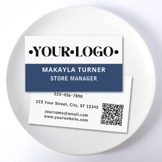 Aangepaste Logo QR Code Blauw Visitekaartje