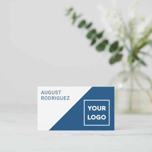 Aangepaste Logo QR-code Blauw Wit Geometrisch Visitekaartje (Staand voorkant)