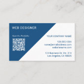 Aangepaste Logo QR-code Blauw Wit Geometrisch Visitekaartje (Achterkant)