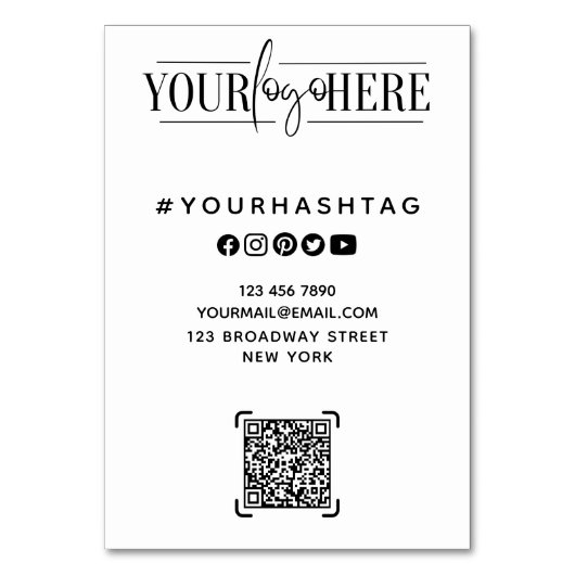 Aangepaste Logo | QR-code Business White Table Kaa Kaart (Voorkant)