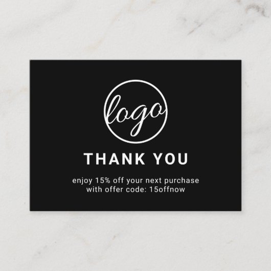 Aangepaste Logo QR-code Eenvoudig Zwart Modern Kortingskaartje (Voorkant)