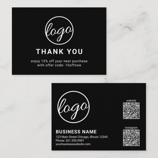 Aangepaste Logo QR-code Eenvoudig Zwart Modern Kortingskaartje (Voorkant / Achterkant)