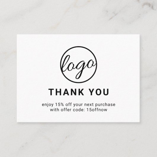 Aangepaste Logo QR Code Eenvoudig Zwart-wit Modern Kortingskaartje (Voorkant)