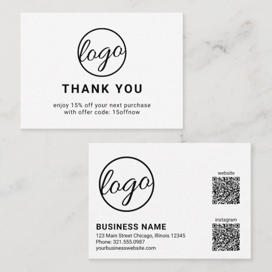 Aangepaste Logo QR Code Eenvoudig Zwart-wit Modern Kortingskaartje (Voorkant / Achterkant)