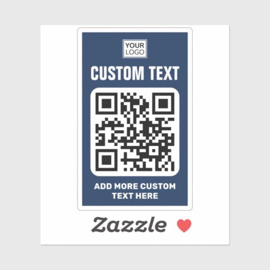 Aangepaste logo, QR-code en donkerblauwe en witte  Sticker (Vel)