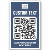 Aangepaste logo, QR-code en donkerblauwe en witte  Sticker (Voorkant)