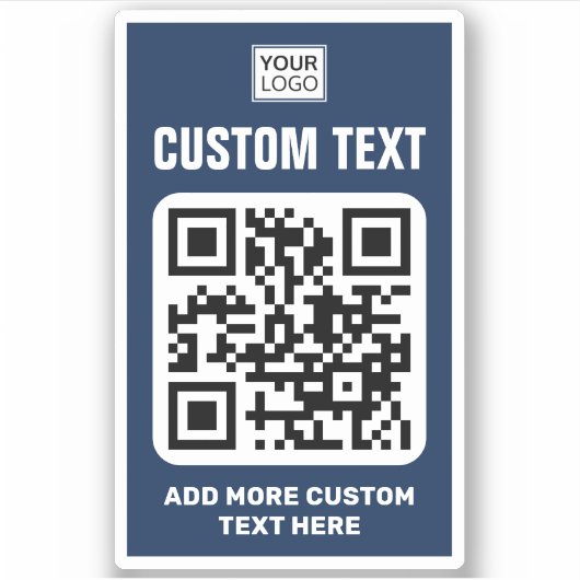 Aangepaste logo, QR-code en donkerblauwe en witte  Sticker (Voorkant)