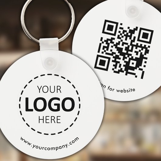 Aangepaste Logo, QR-code en tekst, Wit Sleutelhanger