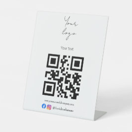 Aangepaste logo, QR-code en tekst zwart-wit Reclamebord Met Voetstuk