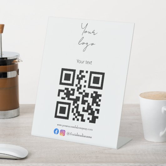 Aangepaste logo, QR-code en tekst zwart-wit Reclamebord Met Voetstuk (Insitu)