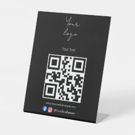 Aangepaste logo, QR-code en tekst zwart-wit Reclamebord Met Voetstuk