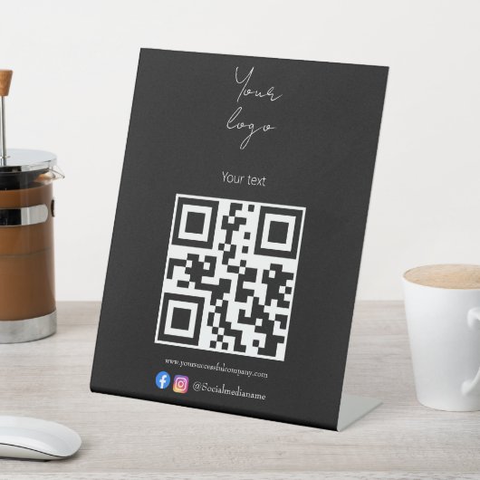 Aangepaste logo, QR-code en tekst zwart-wit Reclamebord Met Voetstuk (Insitu)