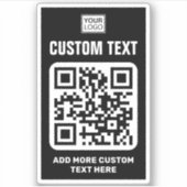 Aangepaste logo, QR-code en tekst zwart-wit Sticker (Voorkant)