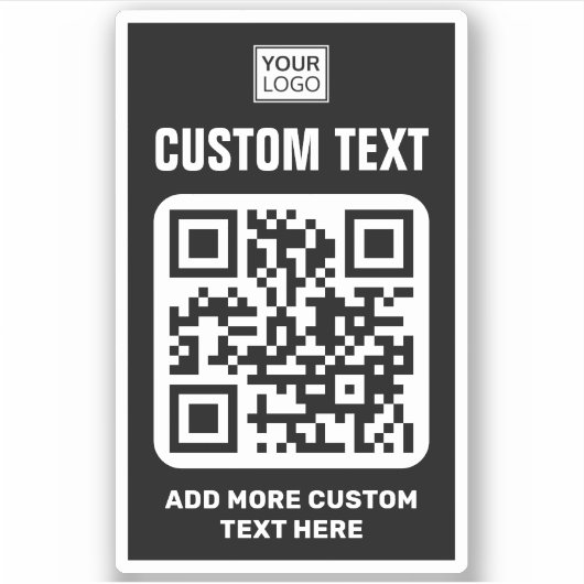 Aangepaste logo, QR-code en tekst zwart-wit Sticker (Voorkant)