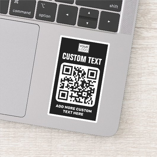 Aangepaste logo, QR-code en tekst zwart-wit Sticker (Detail)
