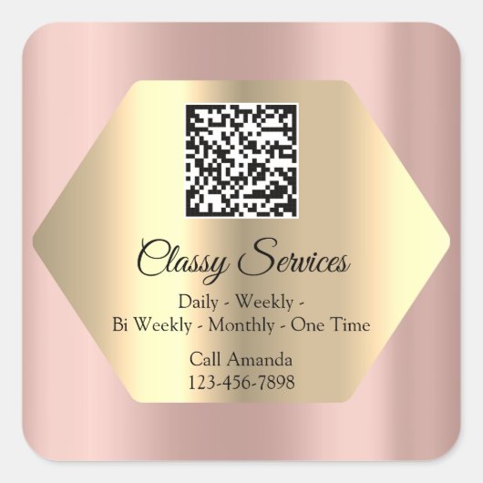 Aangepaste Logo QR-code Gold Lijst Naam Roos Vierkante Sticker (Voorkant)