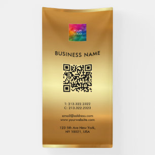 Aangepaste Logo QR Code Gold Outdoor Vertical Spandoek