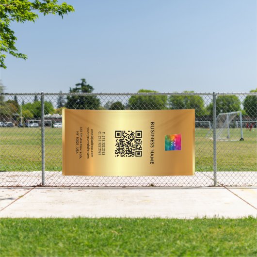 Aangepaste Logo QR Code Gold Outdoor Vertical Spandoek (Insitu)