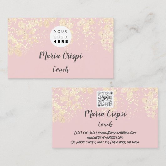 Aangepaste Logo QR-code Gold Roze Confetti Foliën Visitekaartje (Voorkant / Achterkant)